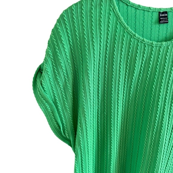 SHEIN‎ Women’s Green Frenchy Ribbed Batwing Short Sleeve Tee Size L - Picture 5 of 11